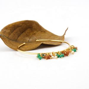 Bracelet jonc manchette ouvert style perlé plaqué or bracelet réglable cadeau pour elle multi pierres précieuses bracelet en gros pour les femmes - Product Image 6