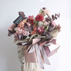 กระดาษห่อดอกไม้พิมพ์ลายดอกกุหลาบสีโรสโกลด์สองด้าน สีสันหรูหรา - Product Image 4