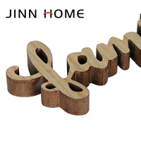 Plaque en bois pour la famille Jinn Home, décoration murale, lettres en bois, art du mot familial, boîte en bois non finie, personnalisée, brune, sculptée
