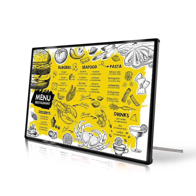 Cartel LED portátil de fábrica personalizado A1 A2 A3 A4 A5 caja de luz de menú LED caja de publicidad extraíble con Panel de vidrio templado