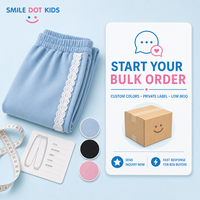 Smiledotkids Pantalons de jogging personnalisés pour enfants, bleu clair, avec bordure en dentelle sur le côté, tissu doux, OEM ODM, vente en gros pour les petites filles, nouveauté