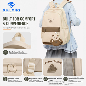 Mochila Escolar para Niñas, Diseño OEM ODM, Resistente al Agua, Cierre de Cremallera de Nailon, Múltiples Bolsillos, Estilo Crema, Cómoda para el Campus, Poliéster - Product Image 4