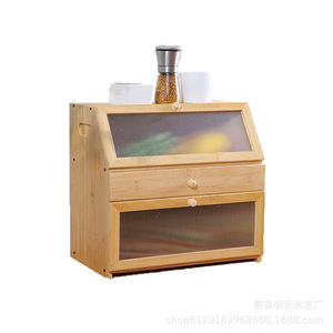 Boîte de rangement pour pain en bambou avec couvercle rabattable, couleur bois naturel, pour armoire de cuisine, aliments, collations, nouilles, plats, organisation domestique - Product Image 5