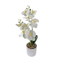 Mini Orchidée Phalaenopsis Artificielle 44cm en Pot, Fleur Réaliste en Plastique avec Pot Rempli de Gravier, Écologique, Légère et Durable