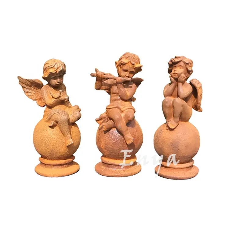 Decorated Ornaments Wholesale Metal Set/3 Iron Home And Garden Aged Color Large Cherub Fairy Decoration Christmas Angel Figurines Statue Ornaments