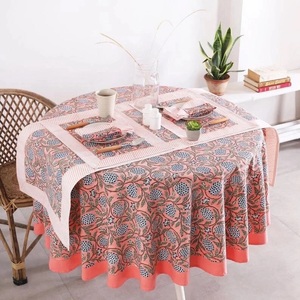 Mantel Redondo 100% <span class=keywords><strong>Lino</strong></span> con Estampado Floral, Manteles Indios, Manteles para Eventos, Tienda en Línea, Gran Venta - Product Image 2