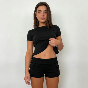 Shorts Casuales de Verano para Mujer, Estilo Y2K, Cintura Baja, Transpirables, Lavados, de Color Sólido, con Bolsillos y Cintura Elástica - Product Image 3