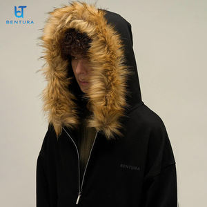 BENTURA Kapüşonlu Üreticisi Sürdürülebilir Ceket Düz Kalın Ağır Pamuklu Özel Nakış Logolu Fermuarlı Kürklü Kapüşonlular - Product Image 1