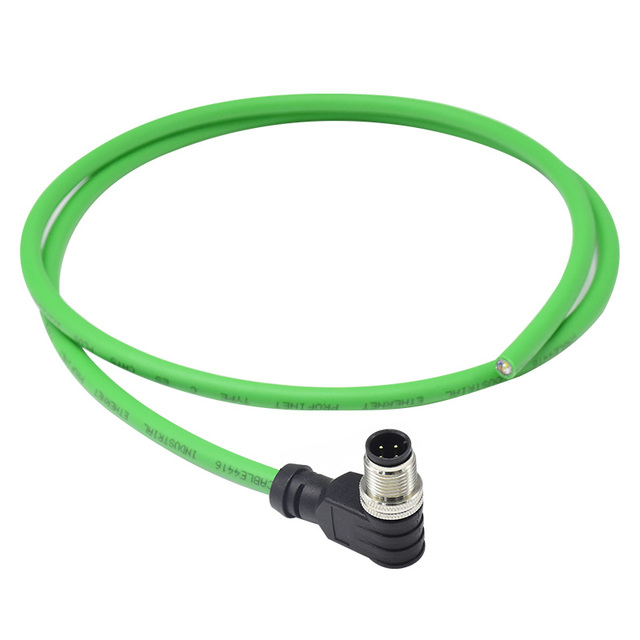 Industrial Connector Connectors M12 4 Pin D Code Circular Electrical Angled Male Plug IP67 Waterproof Cable Connector