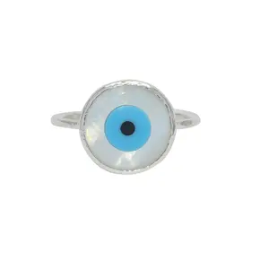 Fine jewelry rings men women 925 sterling silver gold plated round shell pearl evil eye ring adjustable