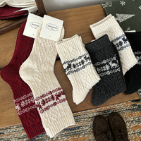 Chaussettes pour femmes FUNOLA OEM 2026, en laine, chaudes, mi-mollet, style Fair Isle, rétro, motif renne, pour Noël