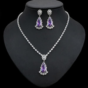 Hibride Traan Drop Design Eenvoudige Mode Zirkonia Ketting Hanger En Oorbellen Set Mode Sieraden Sets Voor Vrouwen N-368 - Product Image 3