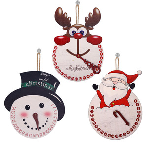Nuevo Adorno Colgante de Madera <span class=keywords><strong>para</strong></span> Puerta con Diseño de Dibujos Animados de Papá Noel, Alce y Muñeco de Nieve, con Reloj y Cuenta Regresiva Navideña - Product Image 1