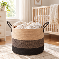 Grand panier de rangement rond en corde de coton avec poignées, bac de rangement pour jouets, pour chambre d'enfant, chambre à coucher, salon, organisation de la maison