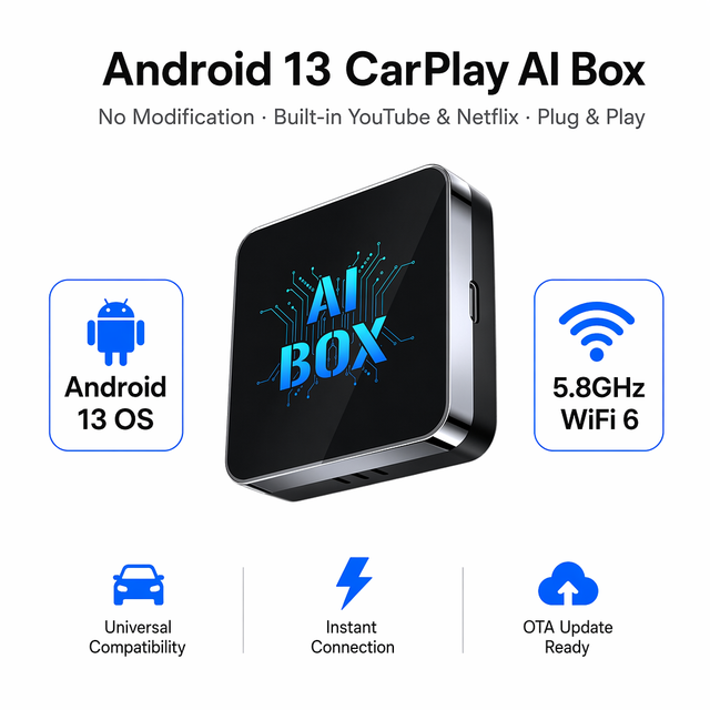 QIANYAO Android 13 CarPlay AI Box with YouTube Netflix, 5.8GHz WiFi 6 High-Speed Streaming Adapter, 4+32GB Stable Multimedia Box