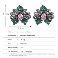 Boucles d'oreilles clous en cuivre motif fleur élaboré, style Hip Hop, avec zircon coloré et aiguille en argent S925 pour femme