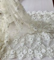 Tissu en dentelle française unique, tissé, brodé de perles et de paillettes, avec fleurs 3D, pour robes de mariée et sacs, grammage lourd