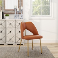 VOXHOME USA - Livraison directe en stock - Chaise de salle à manger moderne de luxe en cuir PU orange avec pieds en métal doré sans accoudoirs