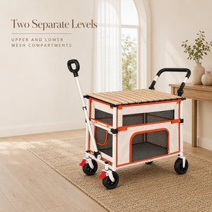 Carrito Plegable de Doble Plataforma para Mascotas, con Tapa de Listones de Madera, Doble Malla y 4 Ruedas con Frenos para Perros y Gatos - Product Image 4