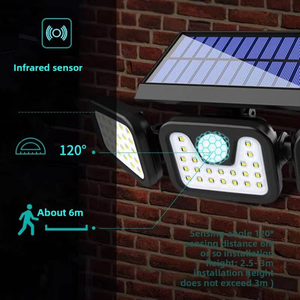 3-Head Solar <b>Motion</b> <b>Sensor</b> <b>Light</b>, Outdoor Solar Powered Flood <b>Light</b>, Auto On/Off Security Wall Lamp for Yard Driveway Pathway - Product Image 4