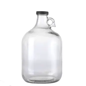 5L large capacity empty clear glass growler bottle wine cylinder wine bottle with plastic lid