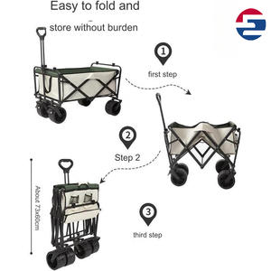 Chariot de plage pliable à pousser à la main, capacité 80 kg, à quatre roues, avec plateforme de transport, rangement en maille, personnalisation OEM - Product Image 5