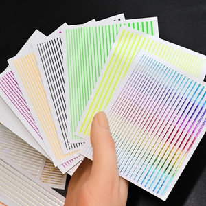 Autocollants d'ongles rayés de couleur unie pour filles, 12 couleurs, lignes laser, auto-adhésifs, NKZ111, vente chaude transfrontalière - Product Image 3