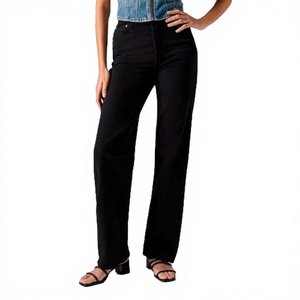 Jean déchiré décontracté en denim délavé coupe droite taille haute pour femme - Product Image 3