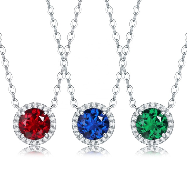 Wholesale 925 Silver Pendant Necklace Lab Grown Gemstone Ruby/Sapphire/Green Emerald Engagement Wedding Party Rhodium Plated for