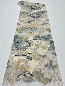 Nuovo tessuto ricamato con paillettes di alta qualità e lussuoso, con motivi di paillettes <span class=keywords><strong>a</strong></span> tema paesaggistico, in stile tradizionale cinese. - Product Image 4