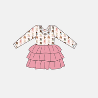 Robe d'automne mignonne pour fille, imprimé personnalisé, motif floral, à manches longues, à volants, en bambou 210 GSM, du NB au 14T