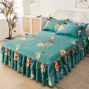 Juego de faldas para cama, colcha de doble capa con estampado floral, sábana con faldón bilateral - Product Image 4
