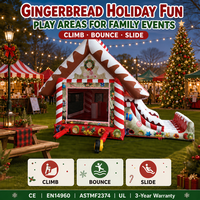 Château gonflable avec toboggan géant, thème maison de pain d'épices, location pour fêtes d'enfants, château gonflable commercial