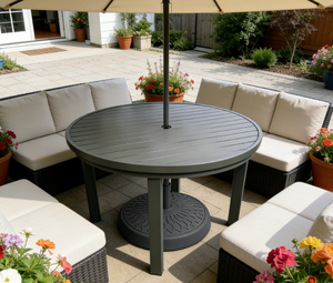 <span class=keywords><strong>Mesa</strong></span> de Centro Redonda de Aluminio <span class=keywords><strong>para</strong></span> Exteriores, Color Gris Oscuro, Resistente a la Intemperie, <span class=keywords><strong>con</strong></span> Orificio <span class=keywords><strong>para</strong></span> <span class=keywords><strong>Sombrilla</strong></span>, <span class=keywords><strong>para</strong></span> Balcón o <span class=keywords><strong>Terraza</strong></span> - Product Image 5