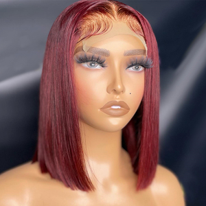 Peluca de Cabello Remy Monofilamento Corto Realista Gold Bell Bobo con Encaje Transparente HD Grado 12A Brasileño Rojo <span class=keywords><strong>Vino</strong></span> - Product Image 6