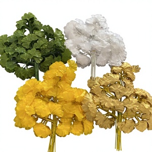 Feuilles de Ginkgo artificielles en plastique, tiges hautement réalistes, feuillage imperméable pour la décoration de mariage et de la maison - Product Image 1
