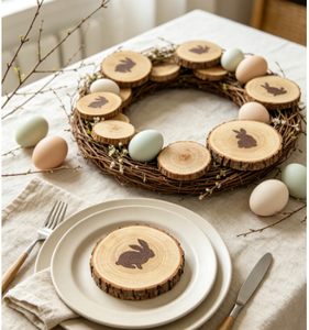 Dischi di Legno con Motivo Coniglietto Pasquale, Dischi in Legno Naturale Incisi, Decorazione Rustica Primaverile Fai-da-Te per Casa e Tavola - Product Image 4