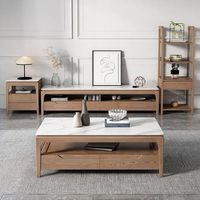 Meuble TV moderne en bois avec grande capacité de rangement, table basse pliable à quatre tiroirs