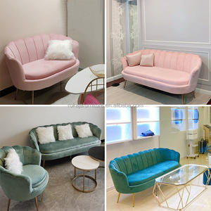 أريكة فرنسية على شكل بتلات الأكثر مبيعًا مع أرجل معدنية، أريكة فاخرة بمقعد واحد أو اثنين أو ثلاثة مقاعد من المخمل، متجر إلكتروني لأرائك بالجملة - Product Image 5