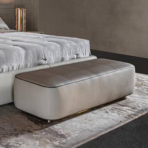 Banc de chevet en cuir véritable italien de luxe, chaise-canapé pour chambre à coucher moderne et ensemble de meubles de salon, taille personnalisée - Product Image 4