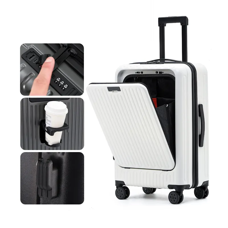 Custom 20 24 Inch 4 Wheels Trolley Aluminum Suitcases Abs Plastic Travel Luggage Suitcase Set With Lock
