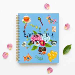 Blooming Tea Journal Spiral Bound Notebook Printed Cover Blue Floral Design Gift <b>Diary</b> - Product Image 1