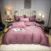 Haute qualité ensemble de literie coton 100% 60S coton luxe broderie ensemble de draps 300TC coton couette ensembles