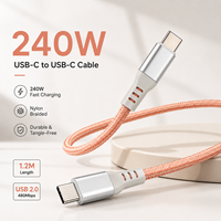 Câble de charge USB C PD 240W 5A 1,2M Type C vers Type C en nylon tressé USB 2.0 Cordon de données rapide OEM ODM Petites commandes acceptées