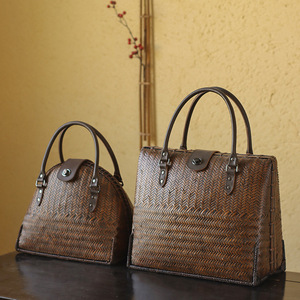 Retro Bamboo Woven <b>Handbag</b> Regular Shape Durable Unisex Garden Use Anji Origin ZB-0010 - Product Image 1