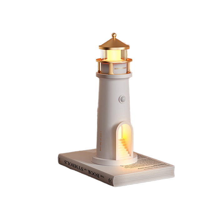 Modern 2400mAh Rechargeable LED Night Light Fashion Full Moon Lighthouse Projection with Music & Human Body Sensing Table Lamp