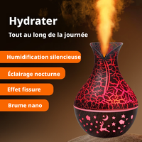 Humidificateur élégant en forme de vase à effet de fissure en bois, diffuseur de brume froide avec étoiles et lunes pour la décoration de chambre