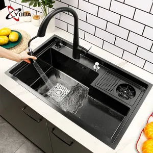 Fregadero de cocina de doble lavabo de grado alimenticio más vendido Fregadero de cocina hecho a mano de acero inoxidable 304 con arandela de taza