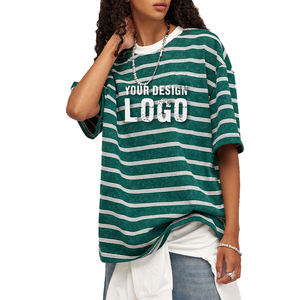 T-shirt pour homme à col rond rayé, mode américaine d'été, streetwear hip-hop, vintage délavé, grande taille - Product Image 6