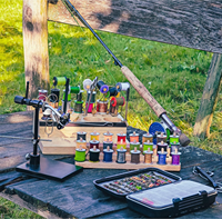 Organisateur de bureau en bois gravé, écologique, classique et moderne, trois-en-un, pour kit de montage de mouches de pêche et support d'outils
